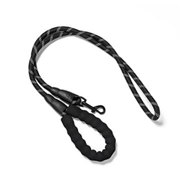 Imagem de Guia para cachorro reflexiva animal de estimação do tecer de náilon à prova de explosão lixiviação para cães médios e grandes punho durável confortável wlaking lead rope (preto)