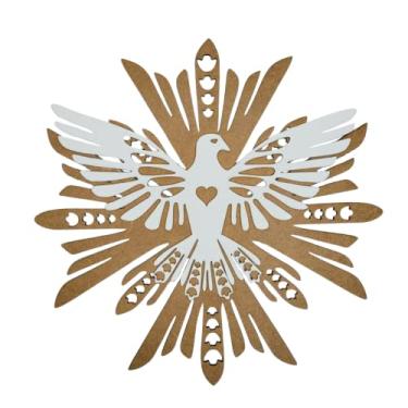 Imagem de Goryane - Enfeite de Parede Pomba Espirito Santo (30x30 cm) - Branco/Mdf Cru