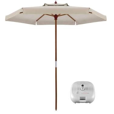 Imagem de Kit Ombrelone Madeira 2,4m Xangri-lá Bagum Sombreiro Base Plástica Praia Areia Jardim Bege - Belfix