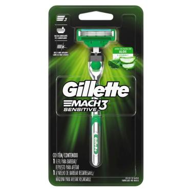 Imagem de Gillette Mach3 Sensitive Aparelho de Barbear com Aloe Vera & Vitamina E -  1 Unidade