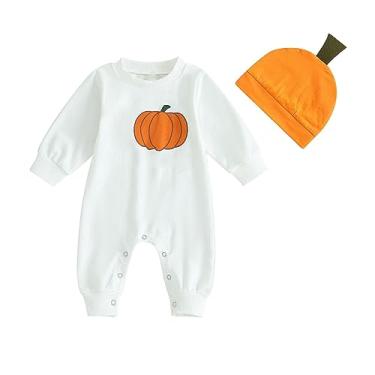 Imagem de Macacão macacão de manga comprida de abóbora para bebês meninos meninas Halloween roupas de Halloween menina menino, Branco, 12-18 Meses
