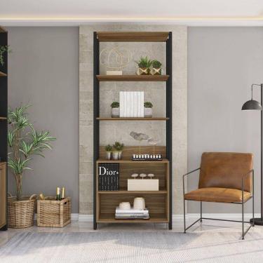 Imagem de Roupeiro Closet Aberto 2 Nichos e Prateleiras Maceió Mel/Preto