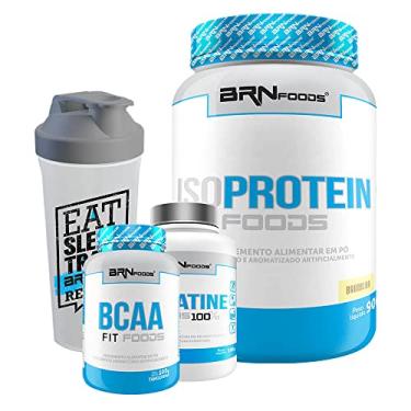 Imagem de Kit IsoProtein Foods Chocolate 900g + Creatine Foods 300g + BCAA 100g Tan + Coqueteleira 600ml – BRNFOODS