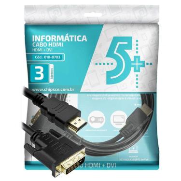 Imagem de Cabo Conversor DVI-D para HDMI - 3 metros - Dual Link - 24+1 Pinos (DVI-D M X HDMI M)