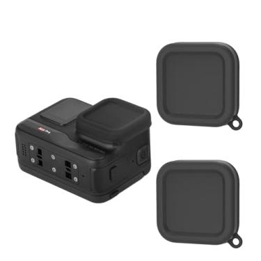 Imagem de NUHFUFA 2 pacotes de capa protetora de lente de silicone acessórios de tampa de lente macia compatível com Insta360 Ace Pro lavável tampa anti-perda com orifício de cordão (preto)