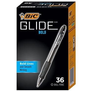Imagem de BIC Canetas esferográficas retráteis Glide em negrito, ponta grossa (1,6 mm), canetas de tinta preta, pacote com 36 unidades, canetas para escola e material de escritório (VLGB361-BLK)