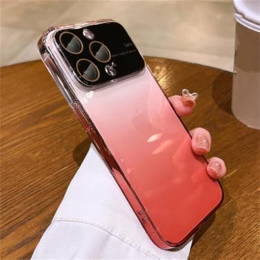 Imagem de Capa de telefone transparente com janela de lente de vidro cor gradiente para iPhone 14 Pro Max 12 13 Pro Max Protetor de câmera capa dura para PC, vermelha, para iPhone 14