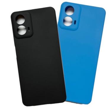 Imagem de Kit 2 Capas de Silicone Forro Interno Compatível com Motorola Moto G34 5g (Preto+Azul)