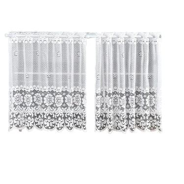 Imagem de Cortina Pia Renda Cozinha Branco Lisa Floral 1,60X0,80 Alt