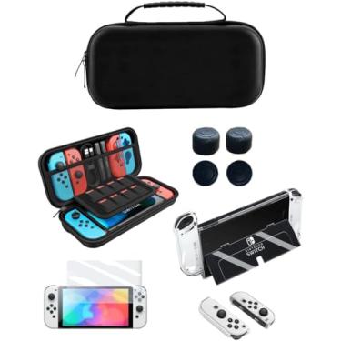 Imagem de Case Estojo Para Nintendo Switch oled Console + 2 Pelicula Vidro 4 grip 1 capa tpu proteção anti queda luxepha Nintendo Switch oled