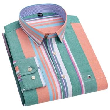 Imagem de Camisa masculina xadrez casual de algodão manga comprida ajuste regular fácil de cuidar, não passar a ferro, outono, primavera, roupas masculinas, H-h-540, 3G