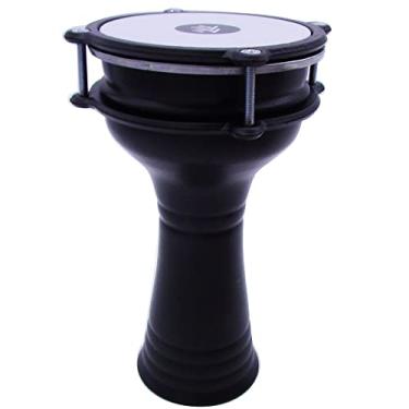 Imagem de Percussão infantil de alumínio Darbuka de 25,5 cm de comprimento, 13,2 cm de cabeça sintética ajustável para crianças (preto)