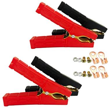 Imagem de 4 peças de grampos de bateria de cabo de jumper braçadeira de crocodilo cobre puro 100A-500A grampos de carregador de bateria de carro substituição de energia clipes jacaré cabos de jumper braçadeira de máquina de solda