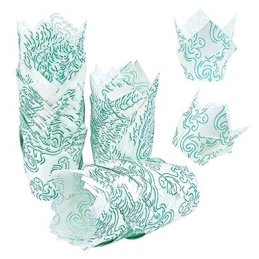 Imagem de Forros de cupcake de pergaminho, 200 peças de forros de muffin de papel pergaminho para assar, envoltórios antiaderentes para cupcake, casamentos, aniversários e festas, Natal (nuvem verde impressa