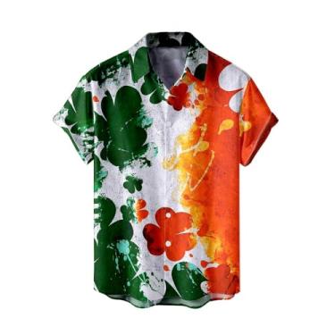 Imagem de Camiseta masculina havaiana Dia de São Patrício Green Clover Saint Pattys Day Ahola camisas de manga curta abotoadas boliche, 040-laranja, G