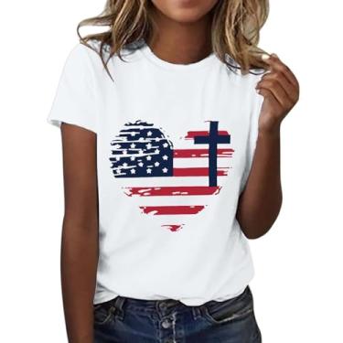 Imagem de 4th of July Shirts Women America Shirts Stars Stripes Cute Shirts USA Flag Tops Camiseta Verão, Branco, G