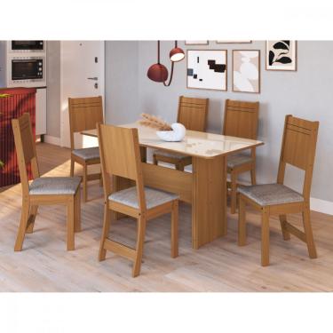 Imagem de Conjunto De Mesa 1,50cm Com 6 Cadeiras Dublin Indekes - Freijo/Off White/Linho