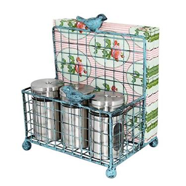 Imagem de OwlGift Porta-guardanapos de metal para sal e pimenta, suporte vertical com pássaro de ferro fundido, organizador independente de condimentos, organizador de guardanapos para mesa, escritório, restaurante, mesa de jantar – Turquesa
