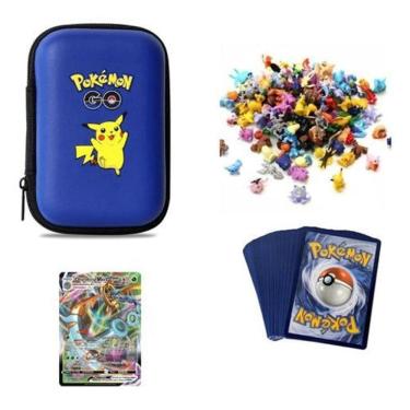 Imagem de Bolsinha pokemon para bonecos cartas - azul escuro/pikachu