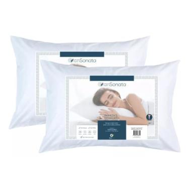 Imagem de Kit 2 Travesseiros Anti Ácaro, Anti Mofo, Antialérgico, Lavável, 50x70cm, Fibra Mista Siliconada, Macio