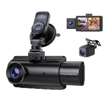 Imagem de XRC TECH Câmera de painel de 3 canais para carros, DVR de carro de três vias frontal interna traseira, 2K + 1080P + 1080P 3 câmeras gravação simultânea, WDR, GPS integrado, visão noturna