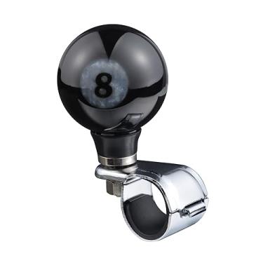 Imagem de Lunsom Botão giratório de volante, botão giratório suicida botão de energia de bilhar alça de bola girando impulsionador de direção interior acessórios de carro, preto