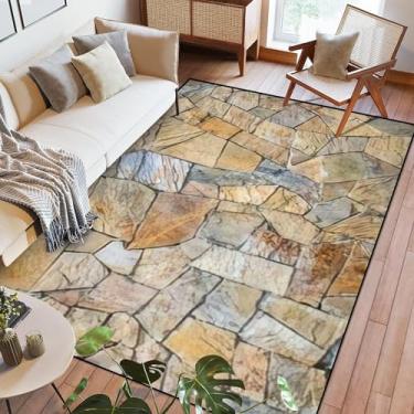 Imagem de Tapete de área, textura de pedra, revestimento de parede, sem costura, detalhe lavável ao ar livre, tapetes grandes de 1,8 x 2,7 m, para quarto, cozinha, sala de estar, antiderrapante, tapetes macios