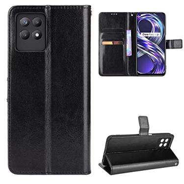 Imagem de Kukoufey Capa para Oppo Realme Narzo 50 4G, capa carteira de couro flip para Oppo Realme Narzo 50 4G RMX3286 / Realme 8i RMX3151 capa preta