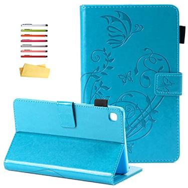Imagem de UUcovers Capa para Samsung Galaxy Tab A7 Lite 8,7 polegadas modelo 2021 (SM-T225/T220) com bolsos para cartões, suporte, flor em relevo vintage, à prova de choque, capa magnética, folhas de borboleta azul