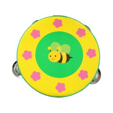 Imagem de Vaveren Pandeiro de mão de madeira tambor de mão musical brinquedo educativo pandeiro de fileiras duplas para jogos crianças crianças meninos meninas, Abelha, 15cm