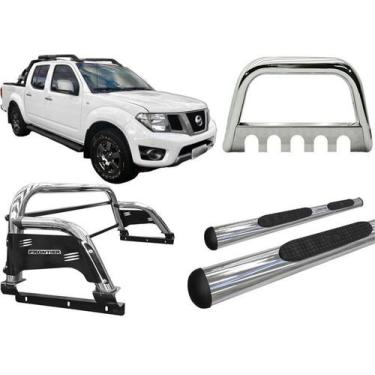 Imagem de Kit Quebra Mato Santo Antonio H3 Estribo Frontier 08/16 Cromado - HOZZ