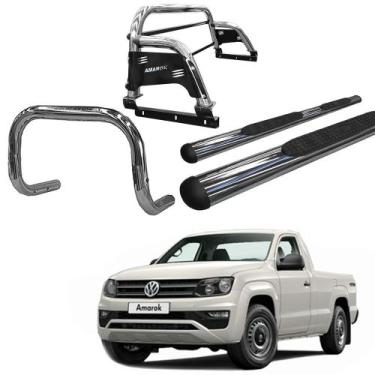 Imagem de Kit Quebra Mato Estribo Chapa Santo Antônio H3/Amarok CS Cromado - HOZ
