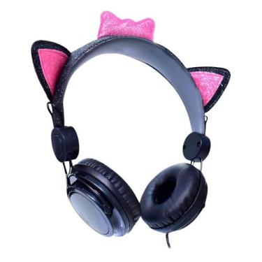Imagem de Headphone Cat Ear Fone de Ouvido K-Mex Preto e Rosa AR30 - KMEX