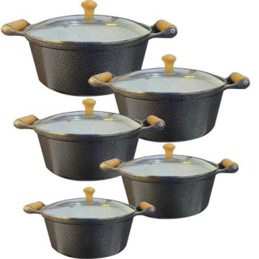 Imagem de Jogo 5 Panelas Cerâmica Aluminio Fundido Antiaderente Colors Preta - M