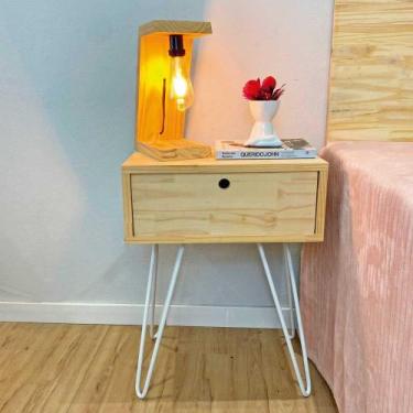 Imagem de Mesa Lateral de Ferro e Madeira Industrial HairPin  Uno com 1 Gaveta N