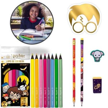 Imagem de Kit Escolar C/ Lápis De Cor Neon + 4 Itens Harry Potter - Leo & leo