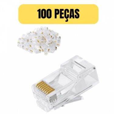 Imagem de Kit 100 conector plug 8x8 para cabo de computador rj45 cat5 - ELETRO