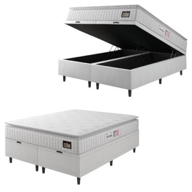 Imagem de Cama Box Baú Casal Queen Colchão Espuma D33 Pillow Top Van Gogh 158x198x70cm Branco Hellen – Suporta Até 120 Kg Por Pessoa