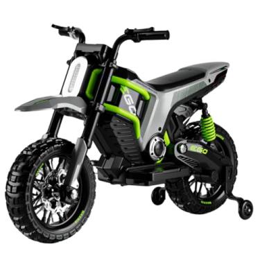 Imagem de Mini Moto Elétrica Infantil ZC 12V com Som e Luz Chave e Rodinhas de Apoio (Verde)