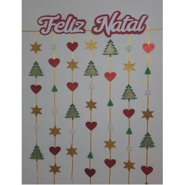 Imagem de Enfeite Feliz Natal Painel Decorativo em Fita de Cetim e Eva - MIWL AR