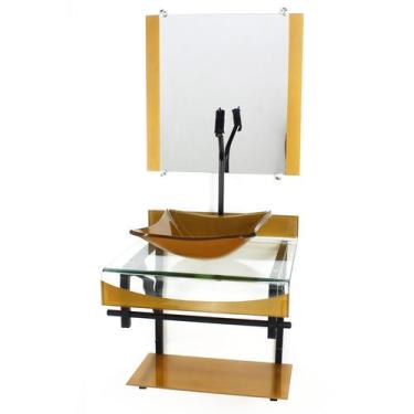 Imagem de Gabinete de vidro 40cm para banheiro curvado duplo pp cuba quadrada do