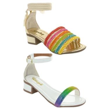 Imagem de Kit 2 Sandalia Salto Feminino Infantil Klicpé, Branco, 28