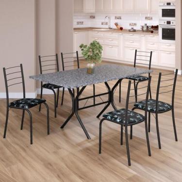 Imagem de Conjunto Sala de Jantar Mesa Retangular 140x75cm Tampo Granito Ocre 6 