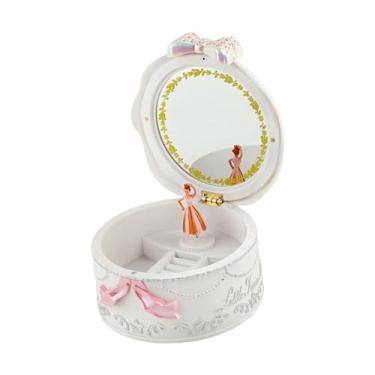 Imagem de Vaveren Caixa de música giratória para bailarina, caixa de joias, pulseira, estojo de exibição com espelho de maquiagem, multifuncional para cômoda, Branco