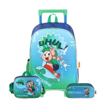 Imagem de Kit Mochila de Rodas Turma Da Mônica Lancheira Estojo Duplo, Verde