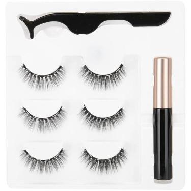 Imagem de Kit 3 Conjunto de cílios magnéticos, 3 pares de cílios postiços magnét