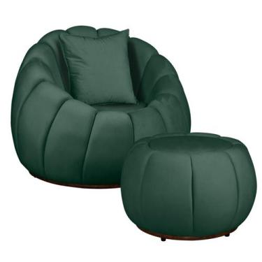 Imagem de Kit Poltrona Base Giratória C/ Almofada e Puff Concha Veludo - Fina Mo