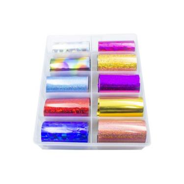 Imagem de Nail Foil Unhas Colorido Decoração Enfeite, Caixa com 10 Rolos Foil - 