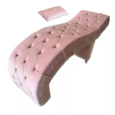 Imagem de Maca para Estética e Massagem Reta Luxo Veludo Rose com Capitone e Alm