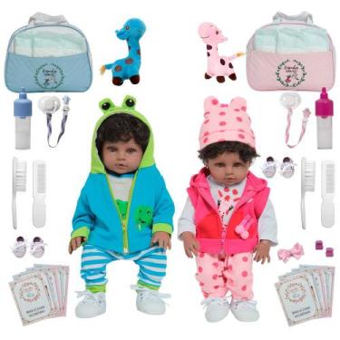 Imagem de 2 Bonecos Reborn Gêmeos Casal Girafinha Jacarezinho + Itens - Cegonha 